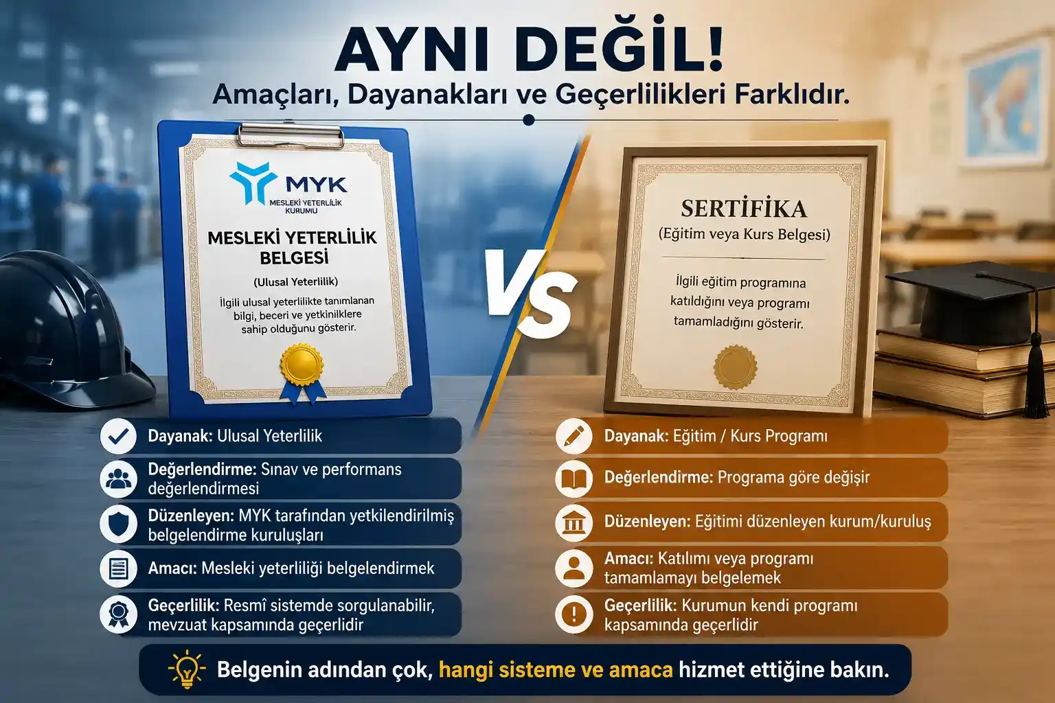 mesleki yeterlilik belgesi ile sertifika aynı şey mi